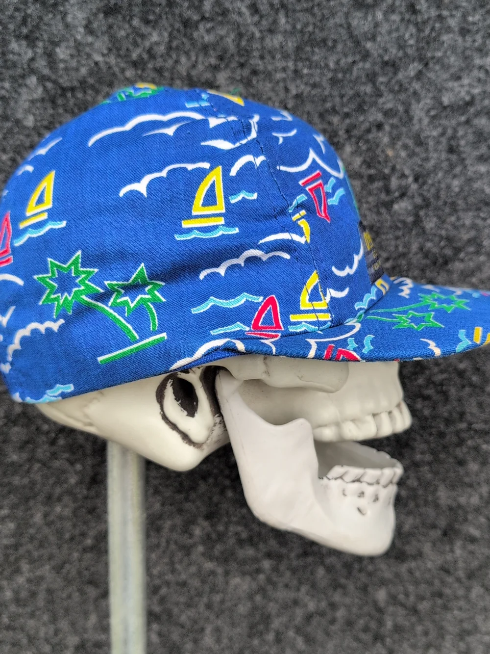 OshKosh B'gosh Neon Blue Kids Snapback Hat - Ocean Star Sailboat Waves Print USA